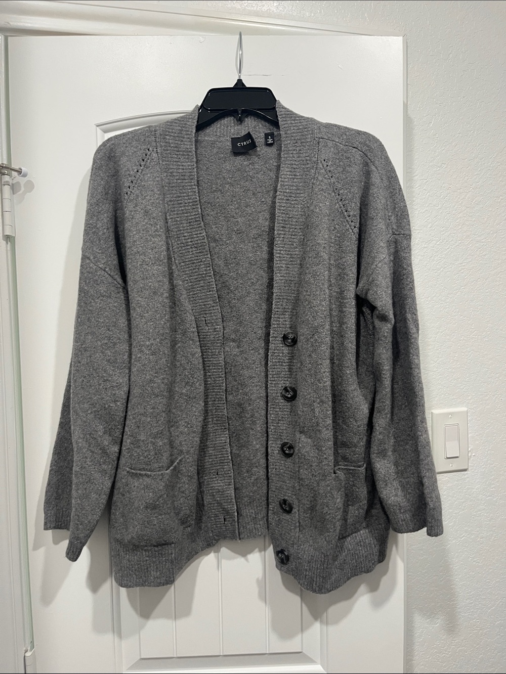 Cyrus Gray Button-Front Knit Cardigan